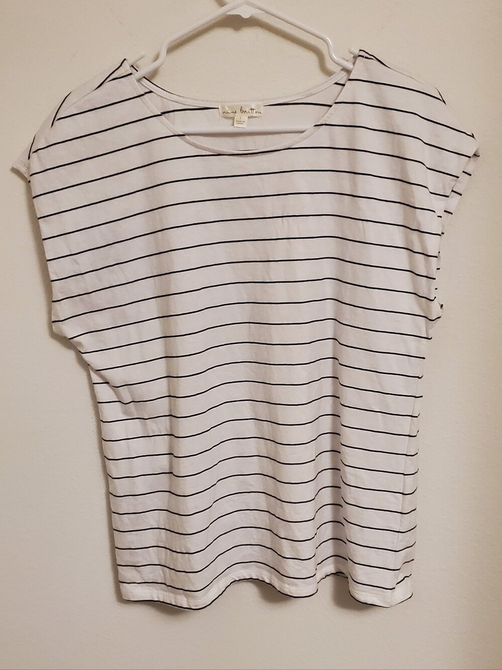 nine britton White Tee with Black Horizontal Stripes Boxy Tee 100% Cotton Size L